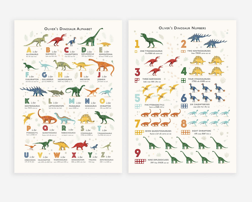 Dinosaur Alphabet and Numbers Print Duo - PaperPaintPixels