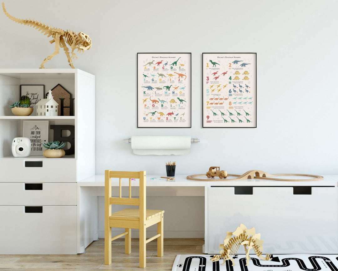 Dinosaur Alphabet and Numbers Print Duo - PaperPaintPixels