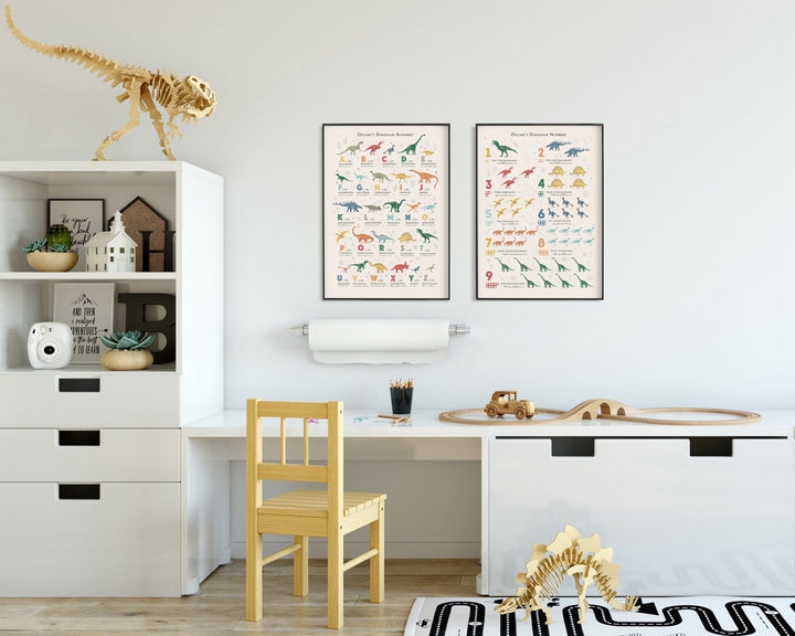 Dinosaur Alphabet and Numbers Print Duo - PaperPaintPixels
