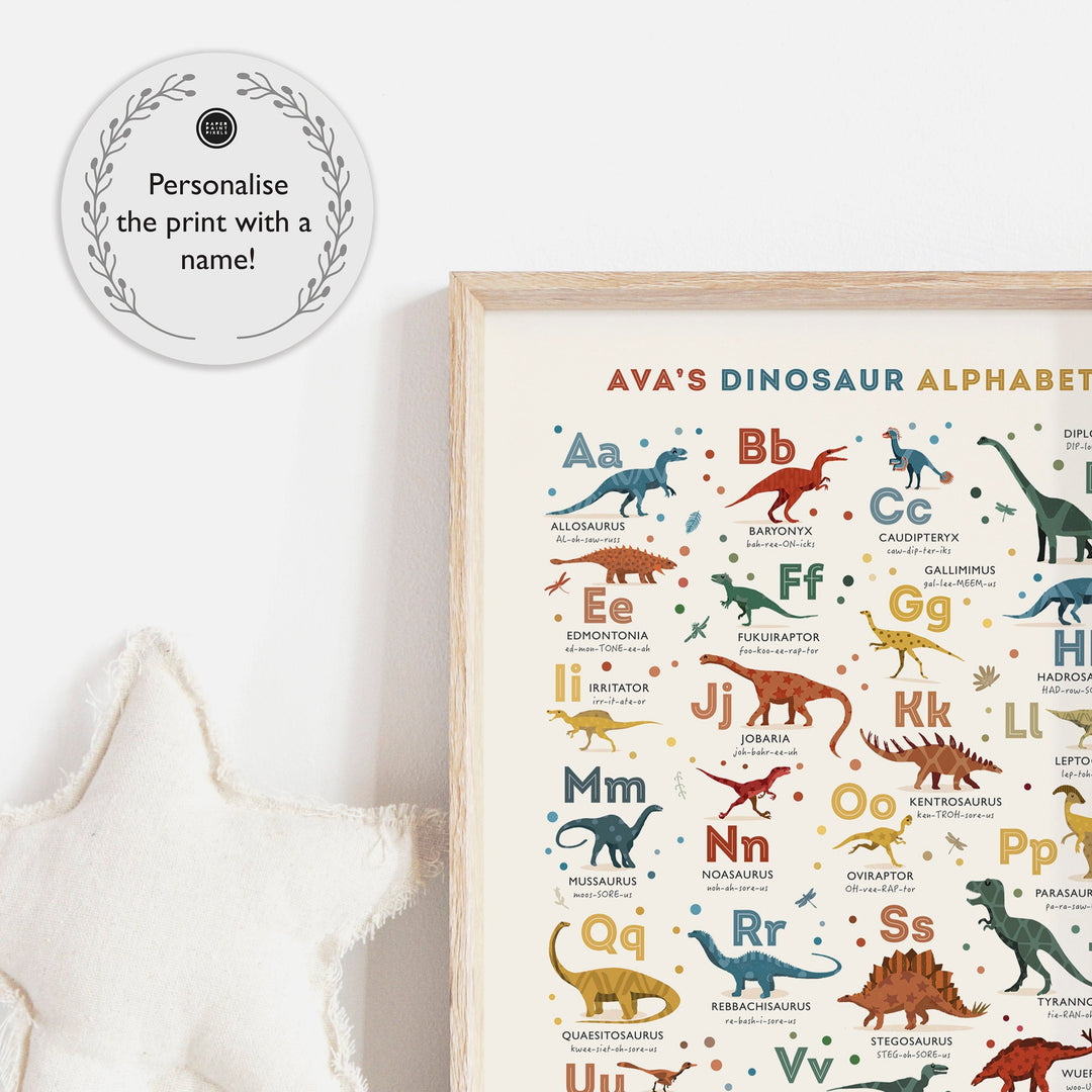 Dinosaur Alphabet Art Print - PaperPaintPixels