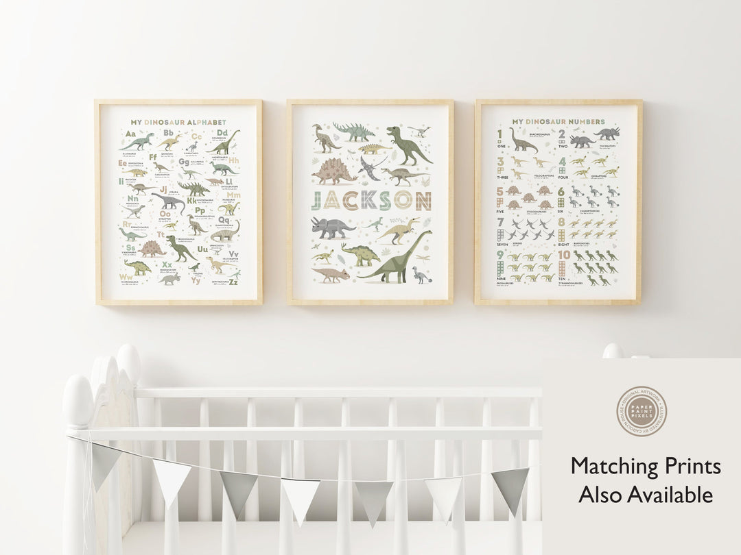 Dinosaur Alphabet Poster (in Earth Tone Colours) - PaperPaintPixels