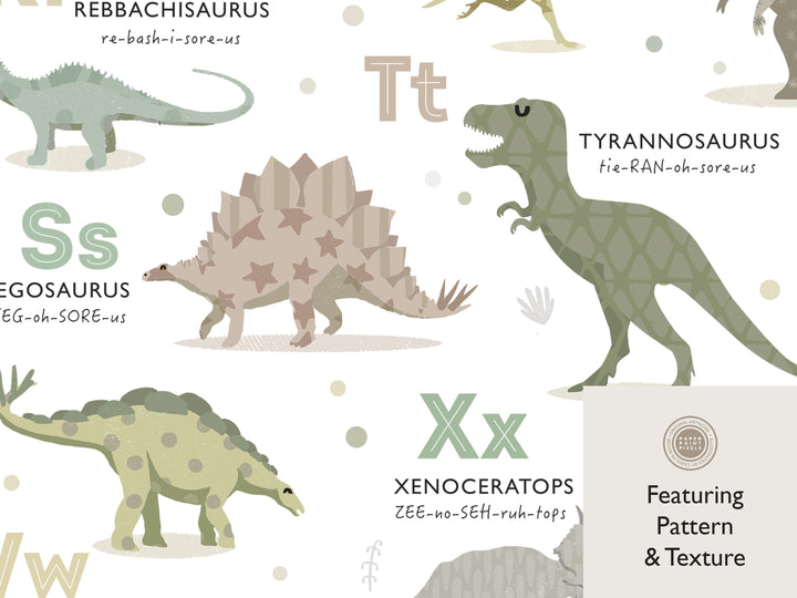 Dinosaur Alphabet Poster (in Earth Tone Colours) - PaperPaintPixels