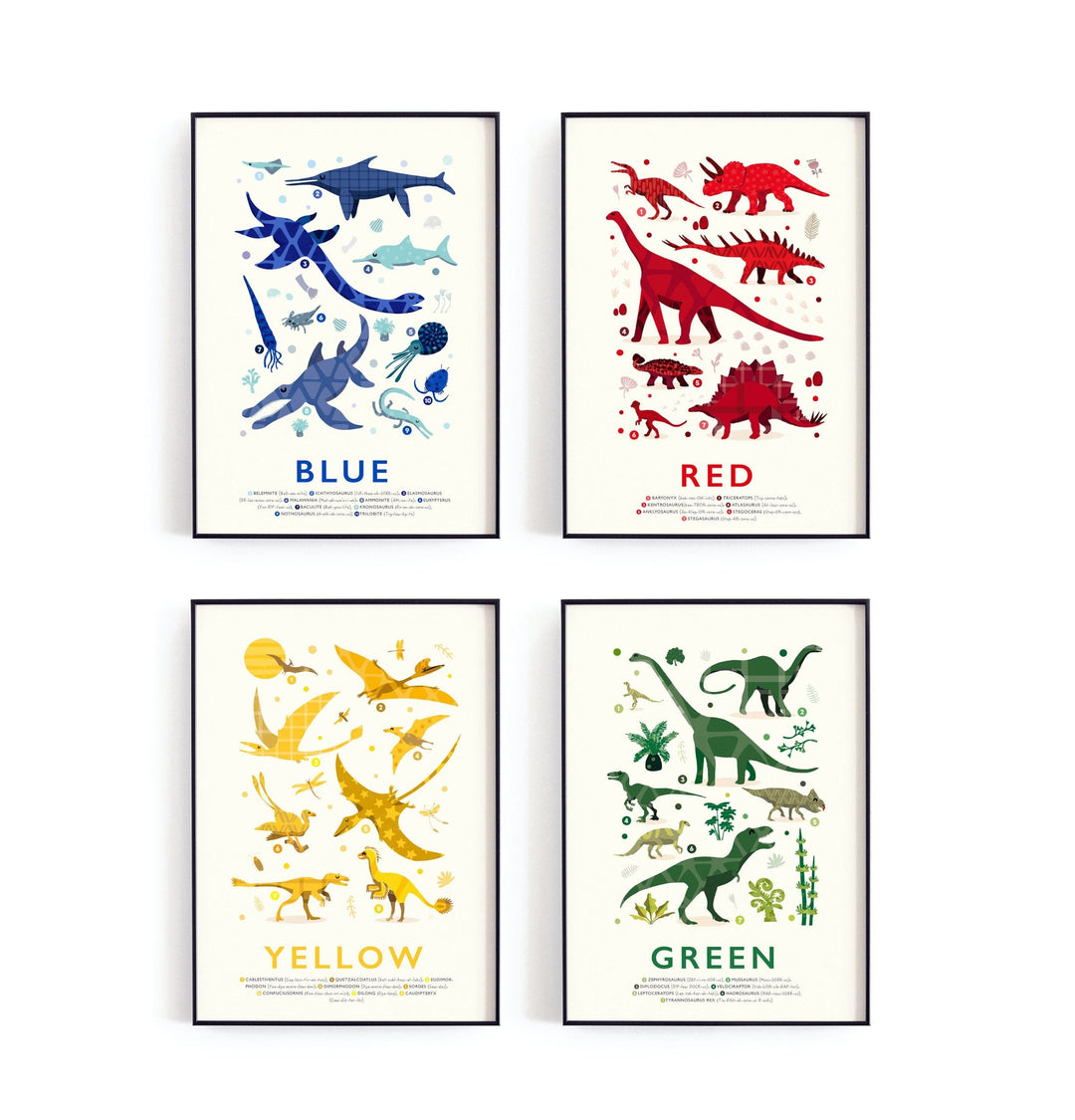 Dinosaur Colours Print Set - PaperPaintPixels