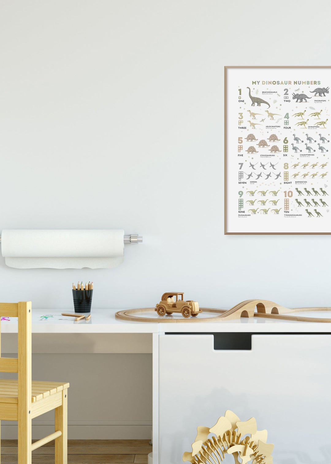 Dinosaur Counting Print - Earth Tone Colours - PaperPaintPixels