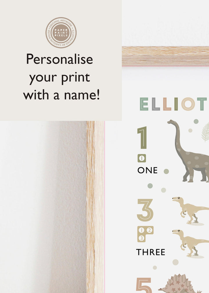 Dinosaur Counting Print - Earth Tone Colours - PaperPaintPixels