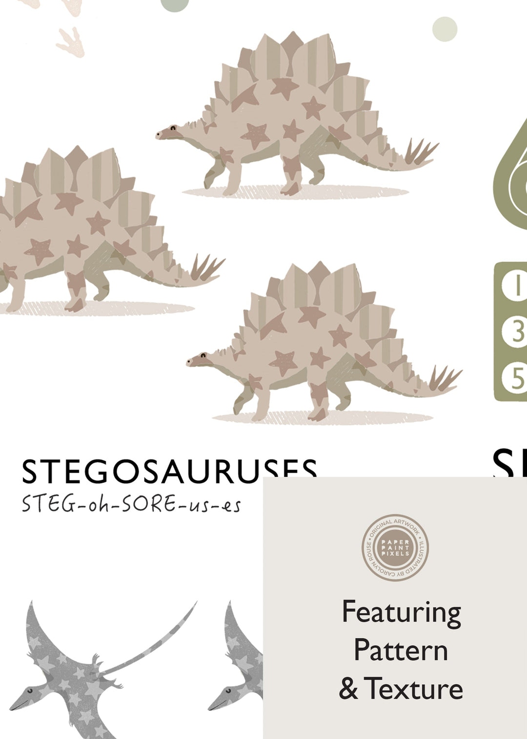 Dinosaur Counting Print - Earth Tone Colours - PaperPaintPixels