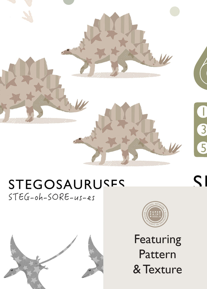Dinosaur Counting Print - Earth Tone Colours - PaperPaintPixels
