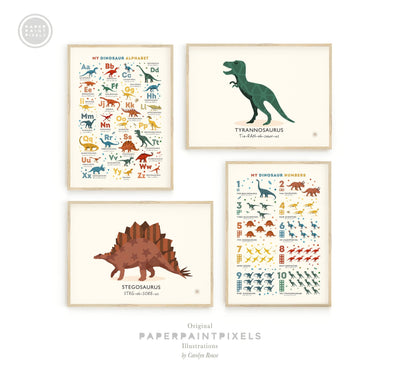Dinosaur Alphabet Prints Set of 4 - PaperPaintPixels