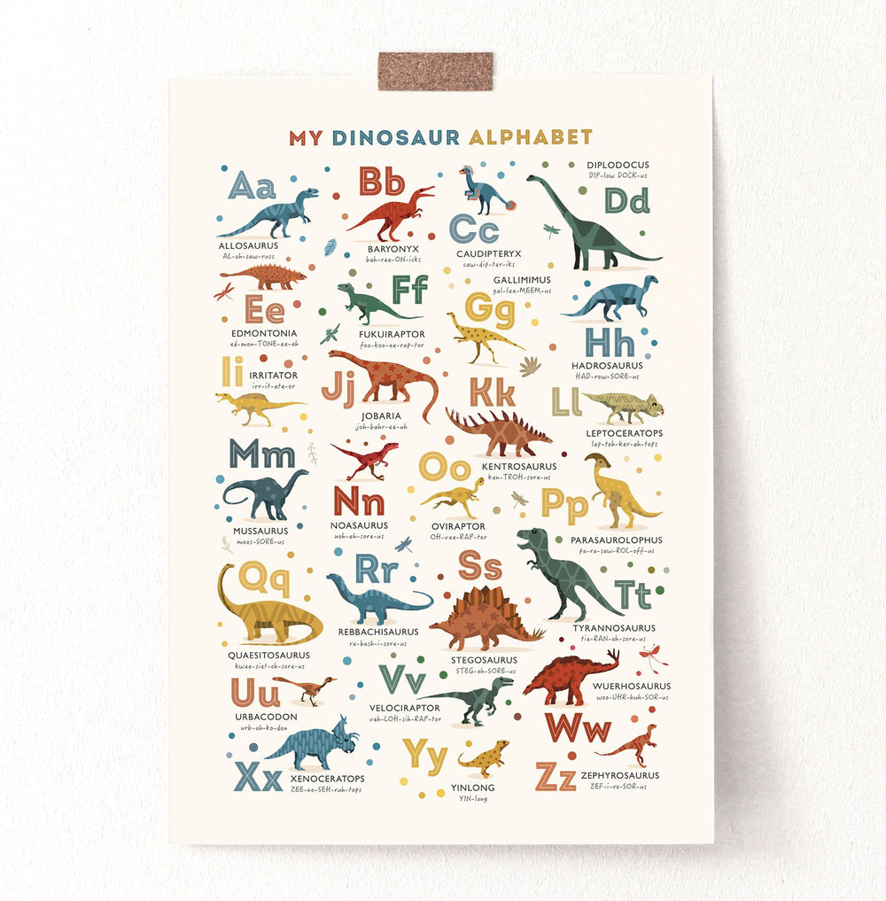 Dinosaurs Alphabet and Numbers Prints Set, 4 Prints Included - PaperPaintPixels