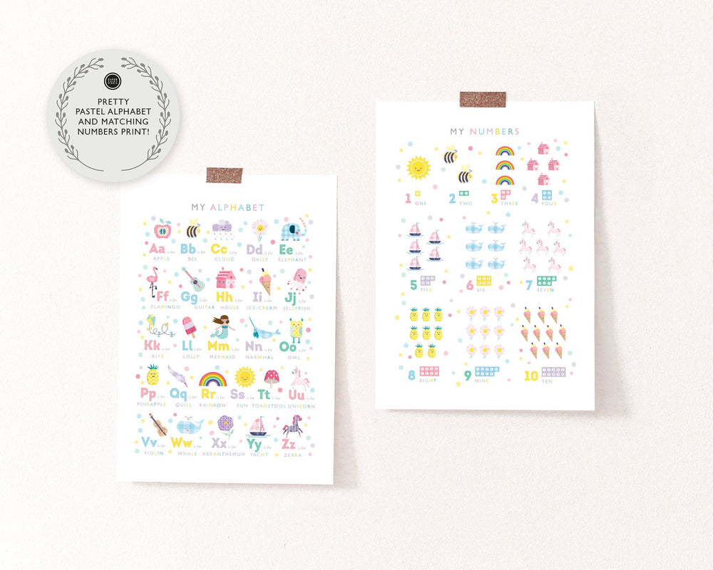 Girls Alphabet Art Prints Set - PaperPaintPixels
