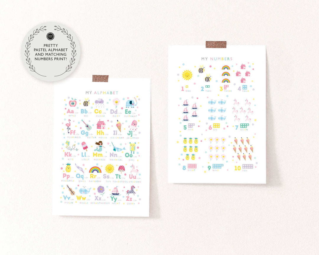 Girls Alphabet Art Prints Set - PaperPaintPixels