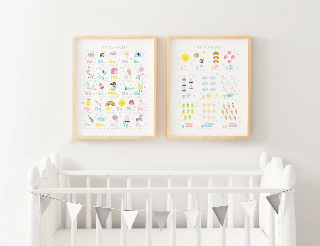 Girls Alphabet Art Prints Set - PaperPaintPixels