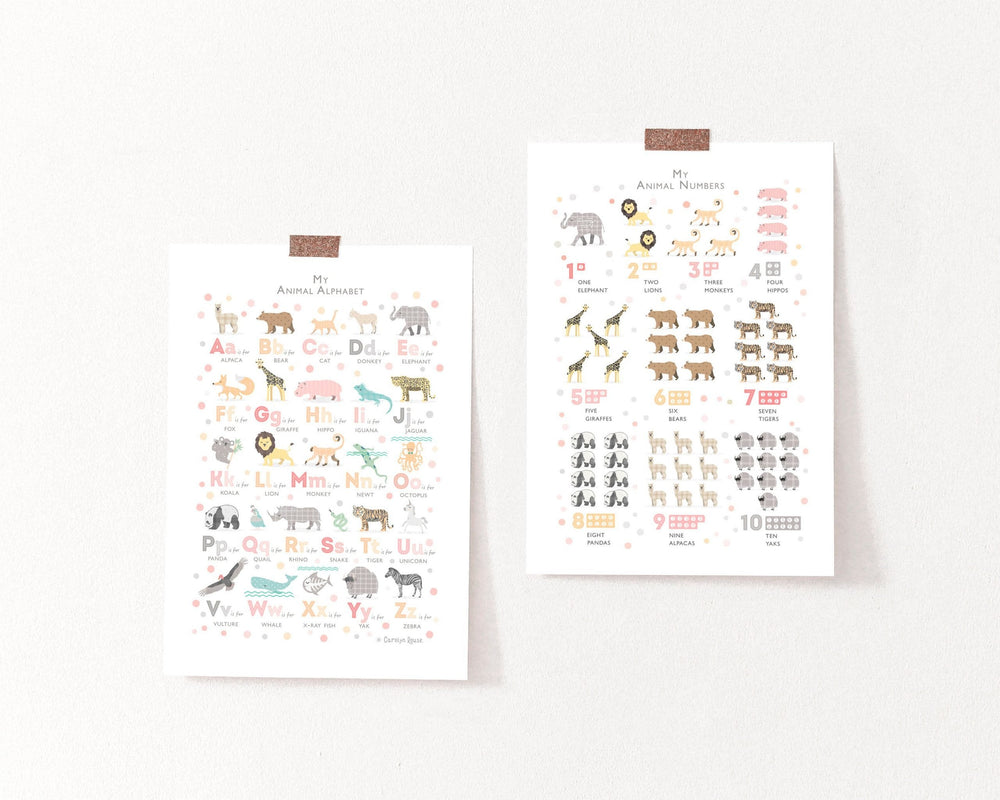 Girls Animal Alphabet Prints, Set of 2 - PaperPaintPixels