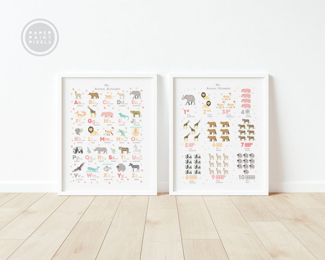 Girls Animal Alphabet Prints, Set of 2 - PaperPaintPixels