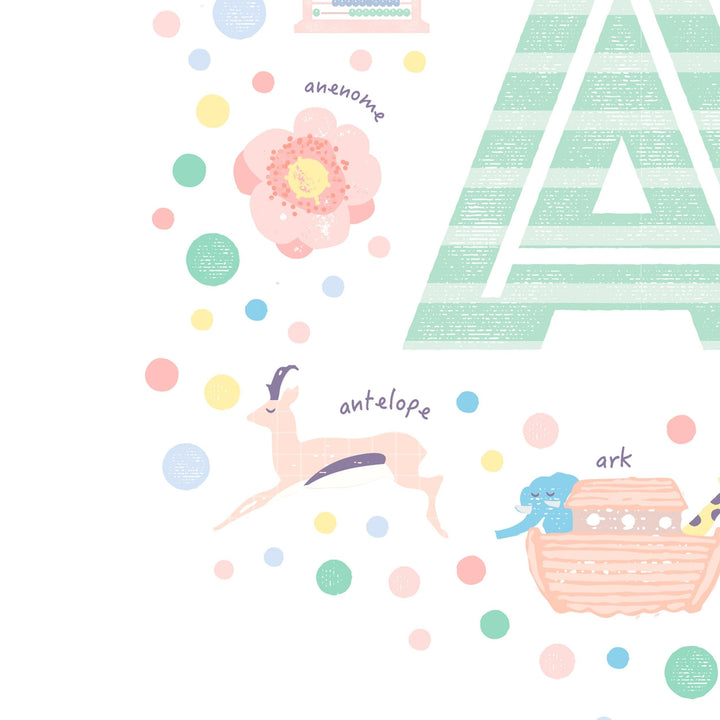 Girls Initial Letter A Print - Mint - PaperPaintPixels