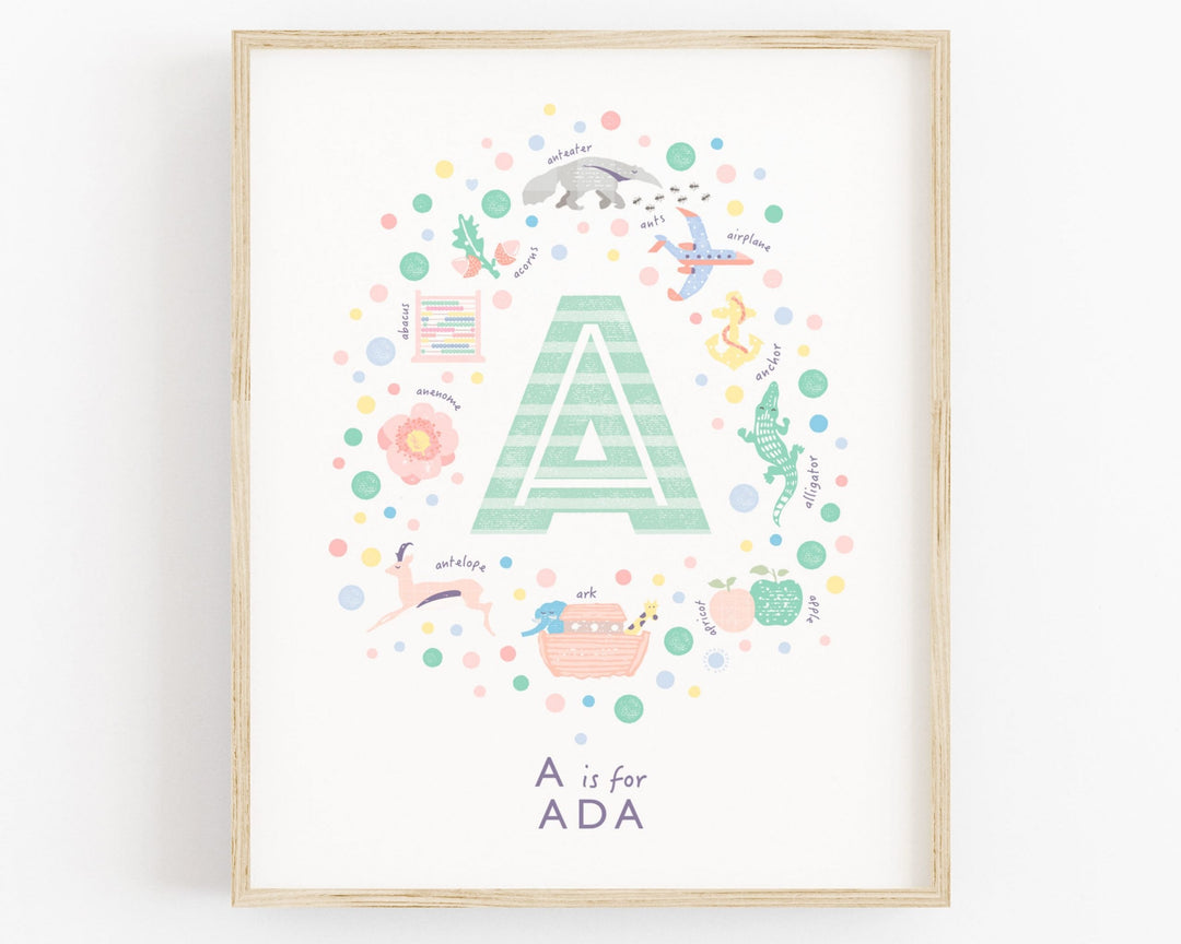 Girls Initial Letter A Print - Mint - PaperPaintPixels