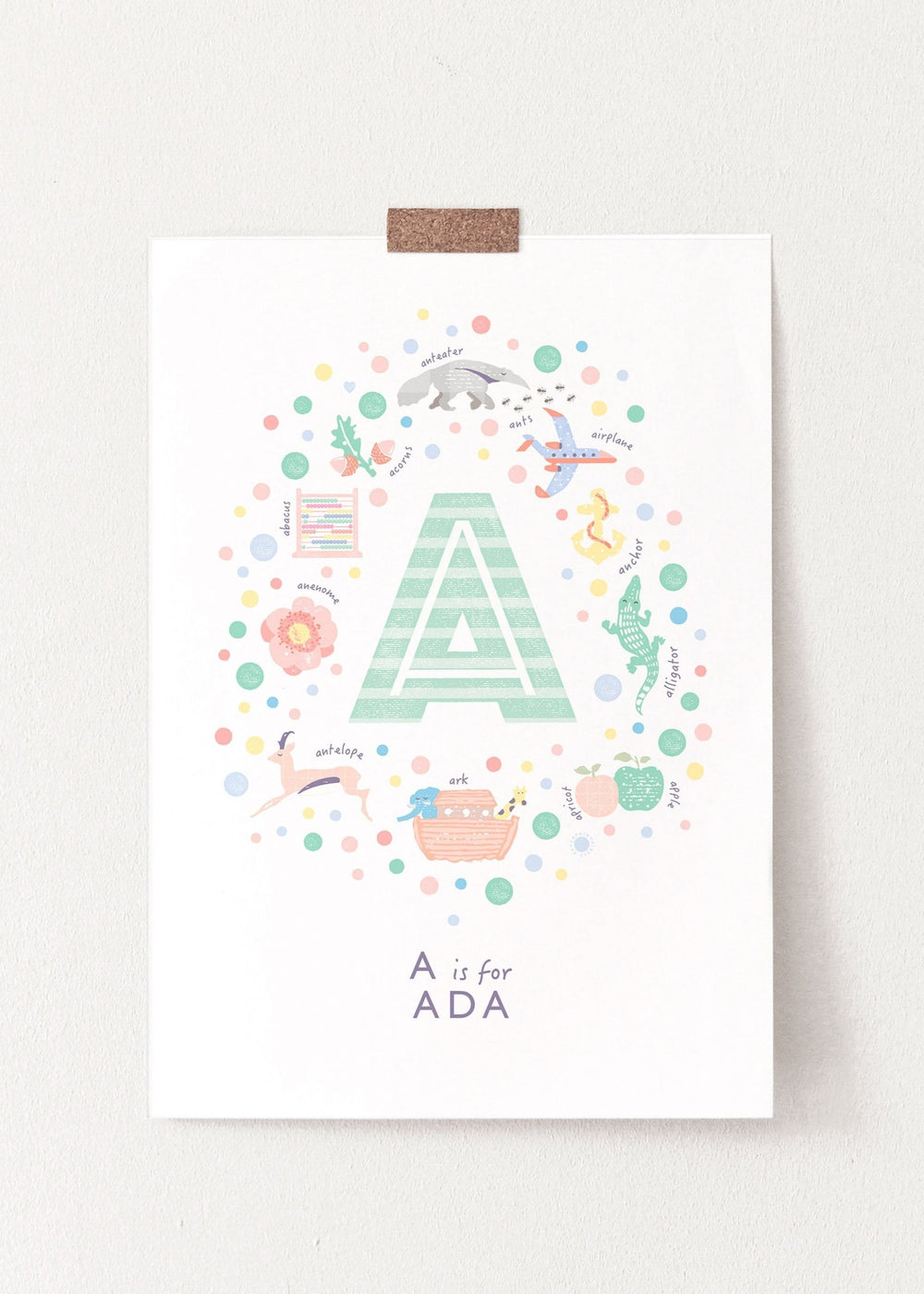 Girls Initial Letter A Print - Mint - PaperPaintPixels