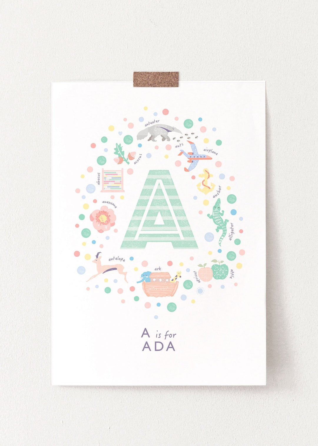 Girls Initial Letter A Print - Mint - PaperPaintPixels