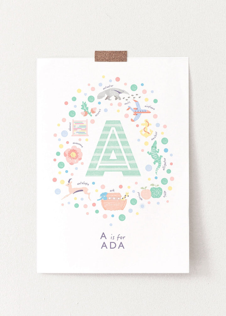 Girls Initial Letter A Print - Mint - PaperPaintPixels