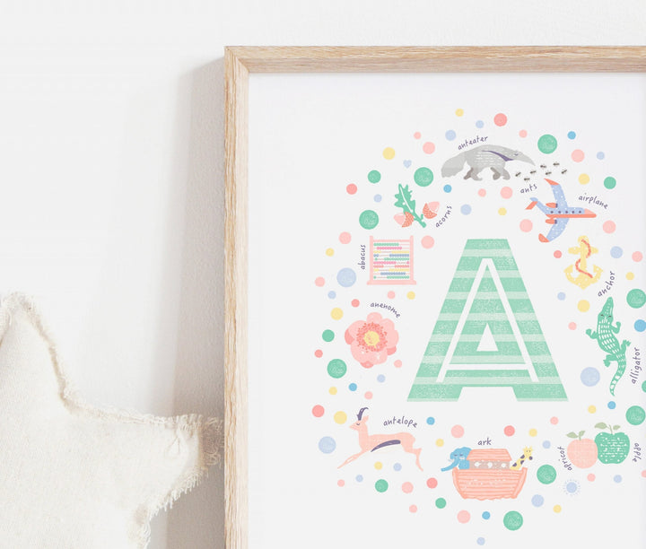 Girls Initial Letter A Print - Mint - PaperPaintPixels