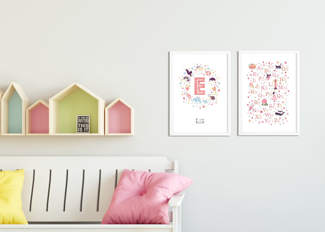 Girls Initial Letter E Print - Pink - PaperPaintPixels
