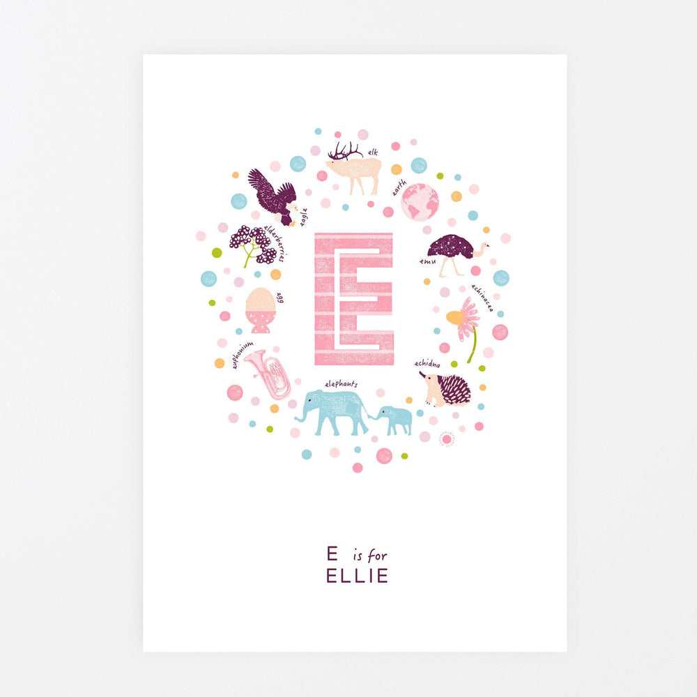 Girls Initial Letter E Print - Pink - PaperPaintPixels
