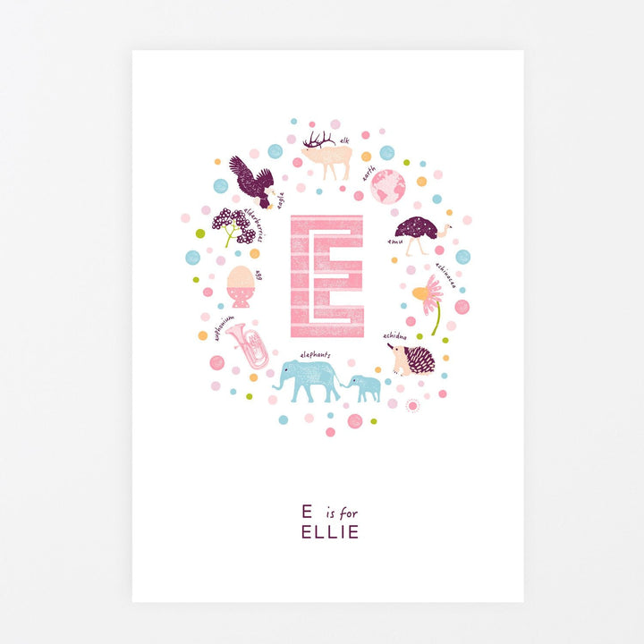 Girls Initial Letter E Print - Pink - PaperPaintPixels
