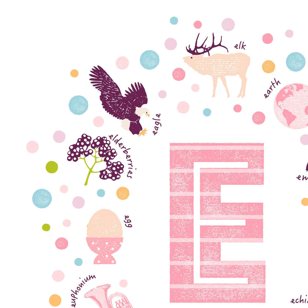 Girls Initial Letter E Print - Pink - PaperPaintPixels