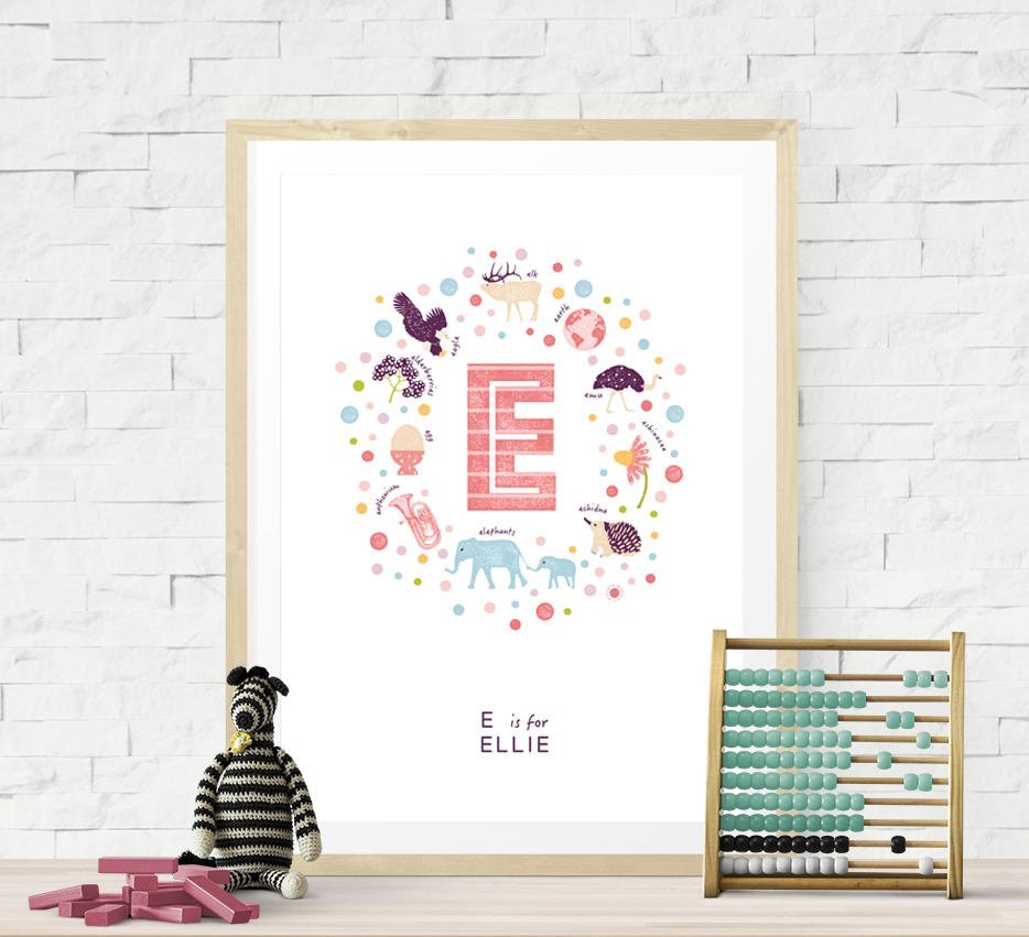 Girls Initial Letter E Print - Pink - PaperPaintPixels