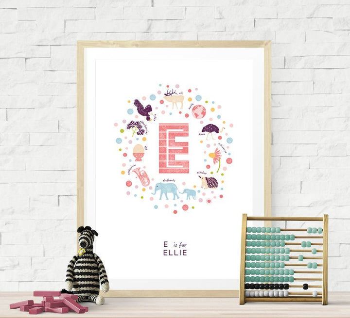 Girls Initial Letter E Print - Pink - PaperPaintPixels