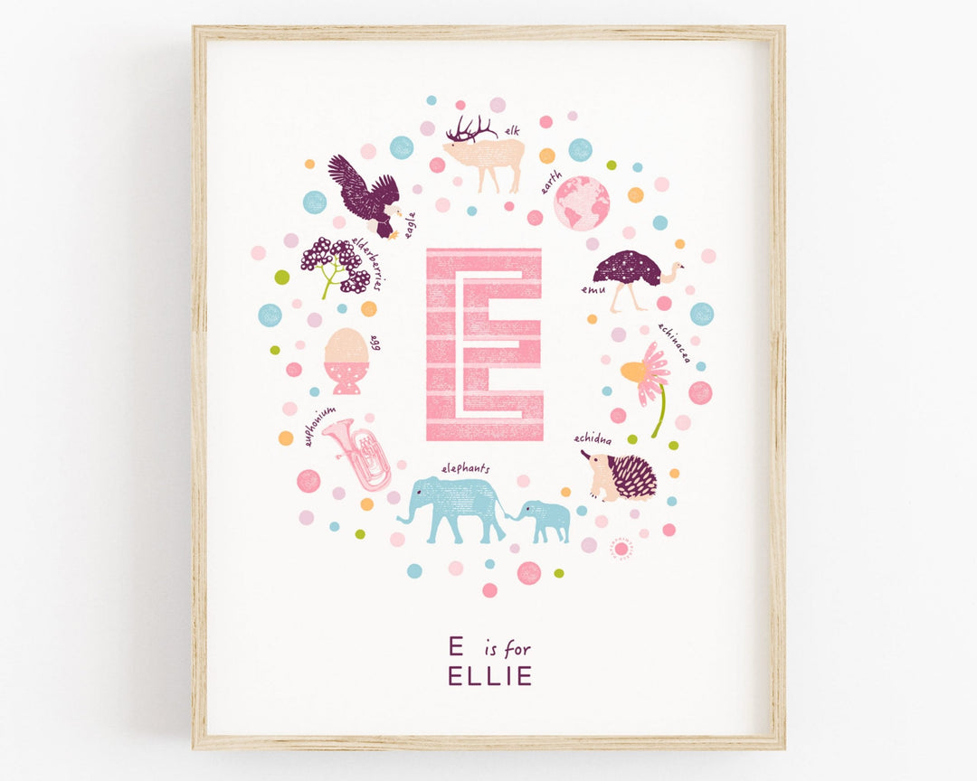 Girls Initial Letter E Print - Pink - PaperPaintPixels