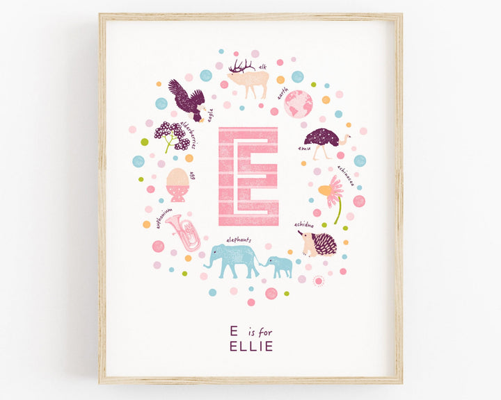 Girls Initial Letter E Print - Pink - PaperPaintPixels