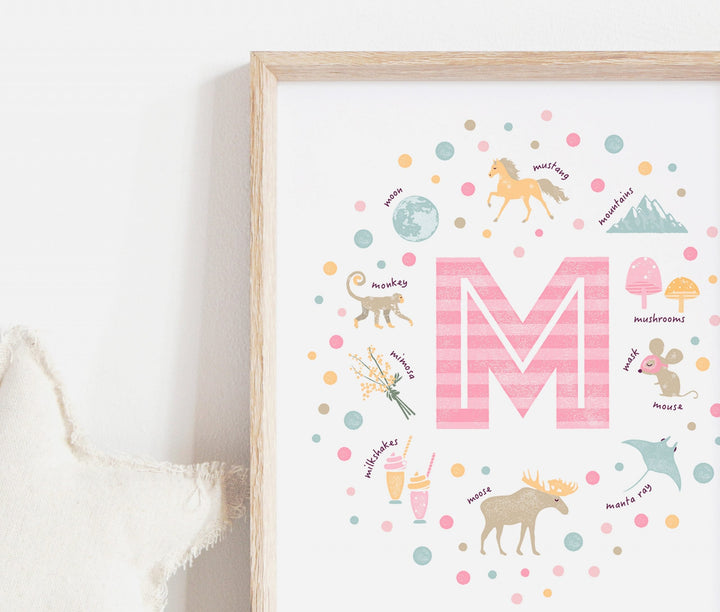Girls Initial Letter M Print - PaperPaintPixels