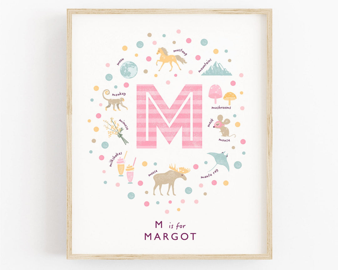 Girls Initial Letter M Print - PaperPaintPixels