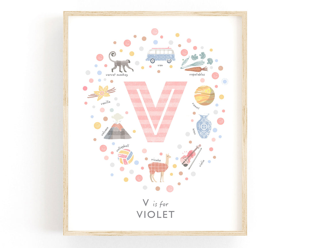 Girls Initial Letter V Print - PaperPaintPixels