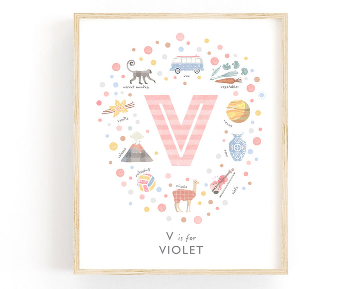 Girls Initial Letter V Print - PaperPaintPixels