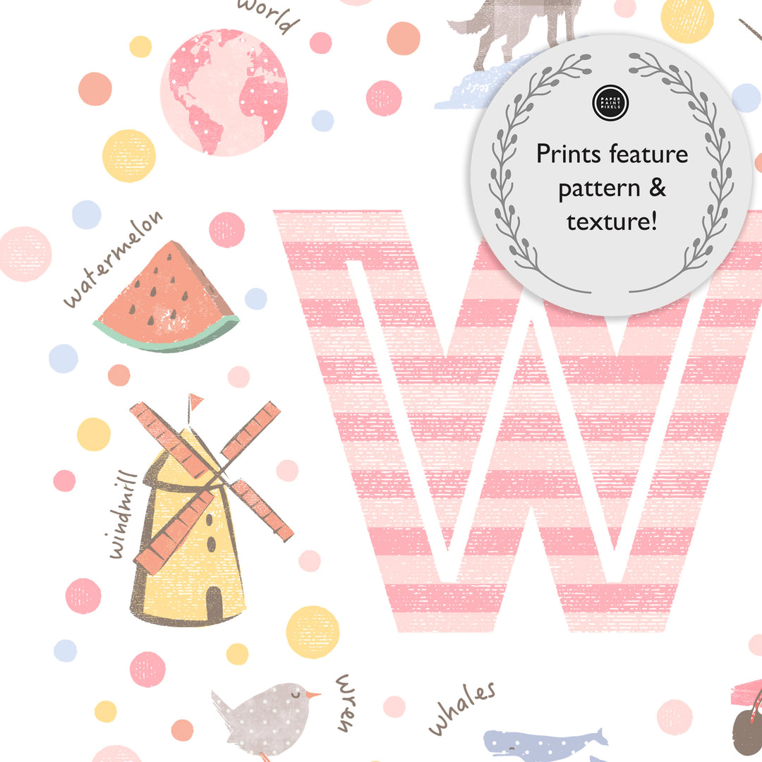 Girls Initial Letter W Print - PaperPaintPixels