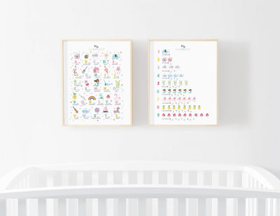 Girls Nursery Numbers & Alphabet Art Prints - PaperPaintPixels