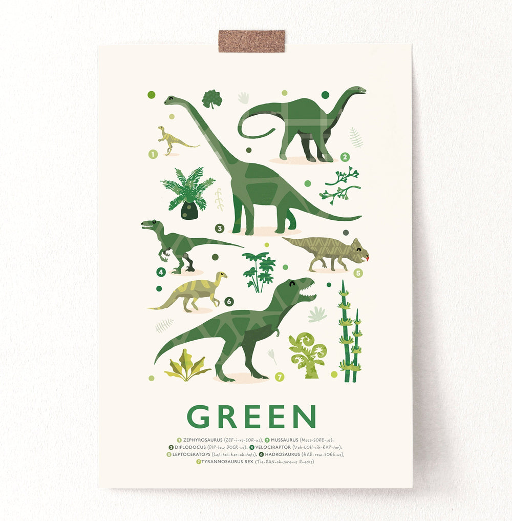Green Dinosaurs Print - PaperPaintPixels