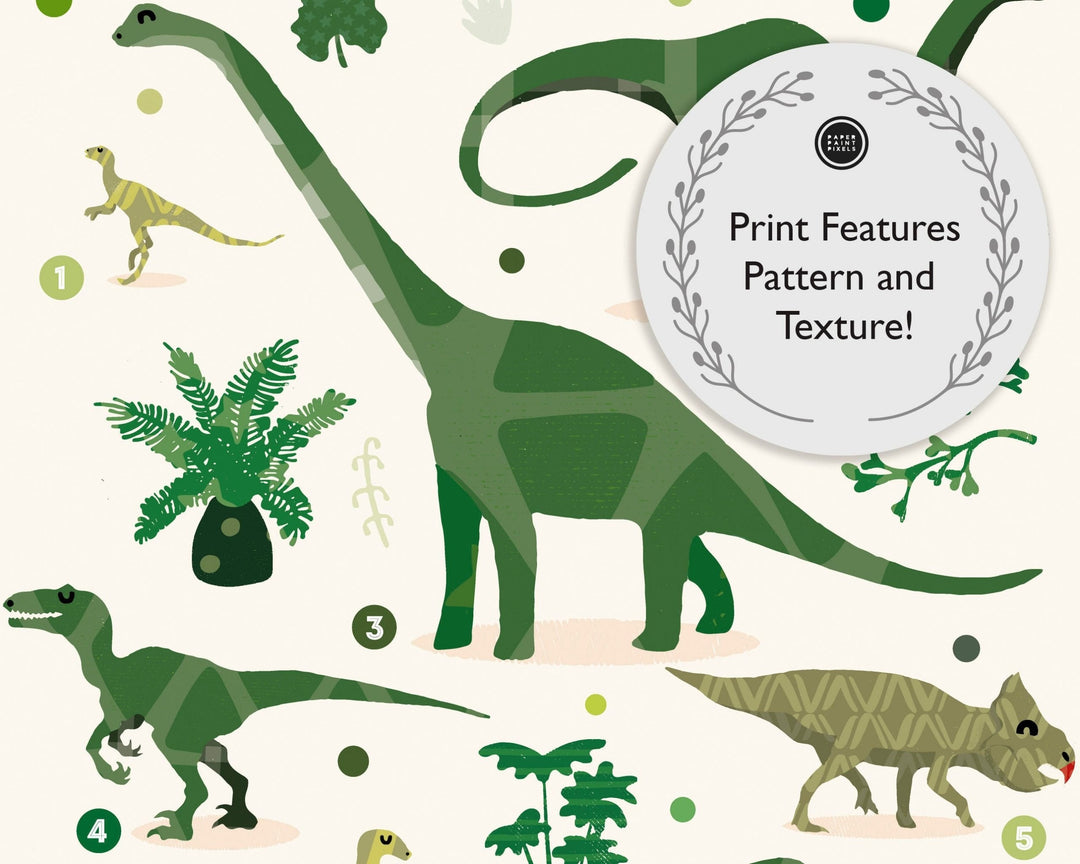 Green Dinosaurs Print - PaperPaintPixels