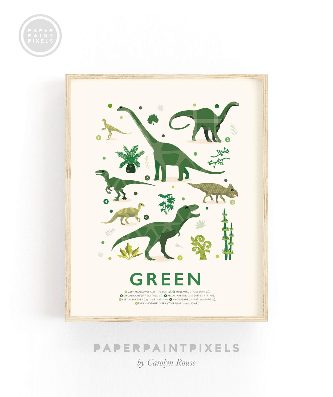 Green Dinosaurs Print - PaperPaintPixels