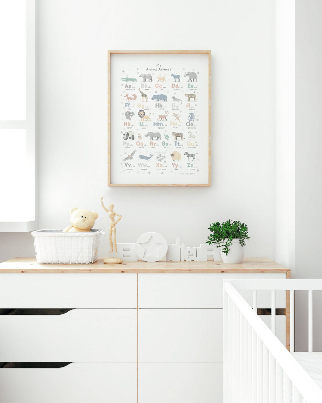 Grey Animal Alphabet Art - PaperPaintPixels
