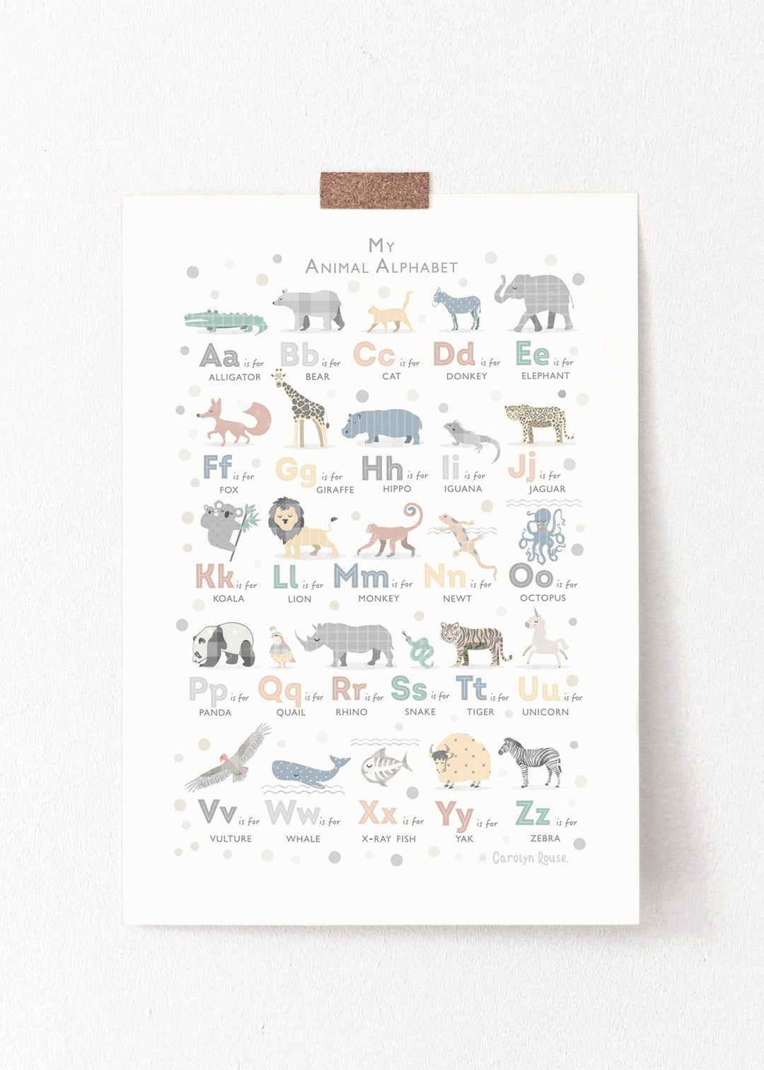 Grey Animal Alphabet Art - PaperPaintPixels