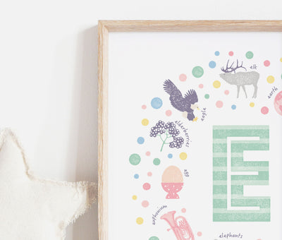 Personalised Baby Girl Name Art, Letter E Nursery Wall Art, Custom Girls Name Sign - PaperPaintPixels