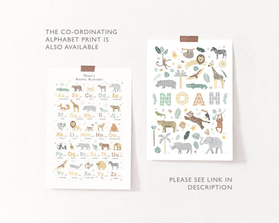 Custom Safari Animal Nursery Print - Personalised Wall Art