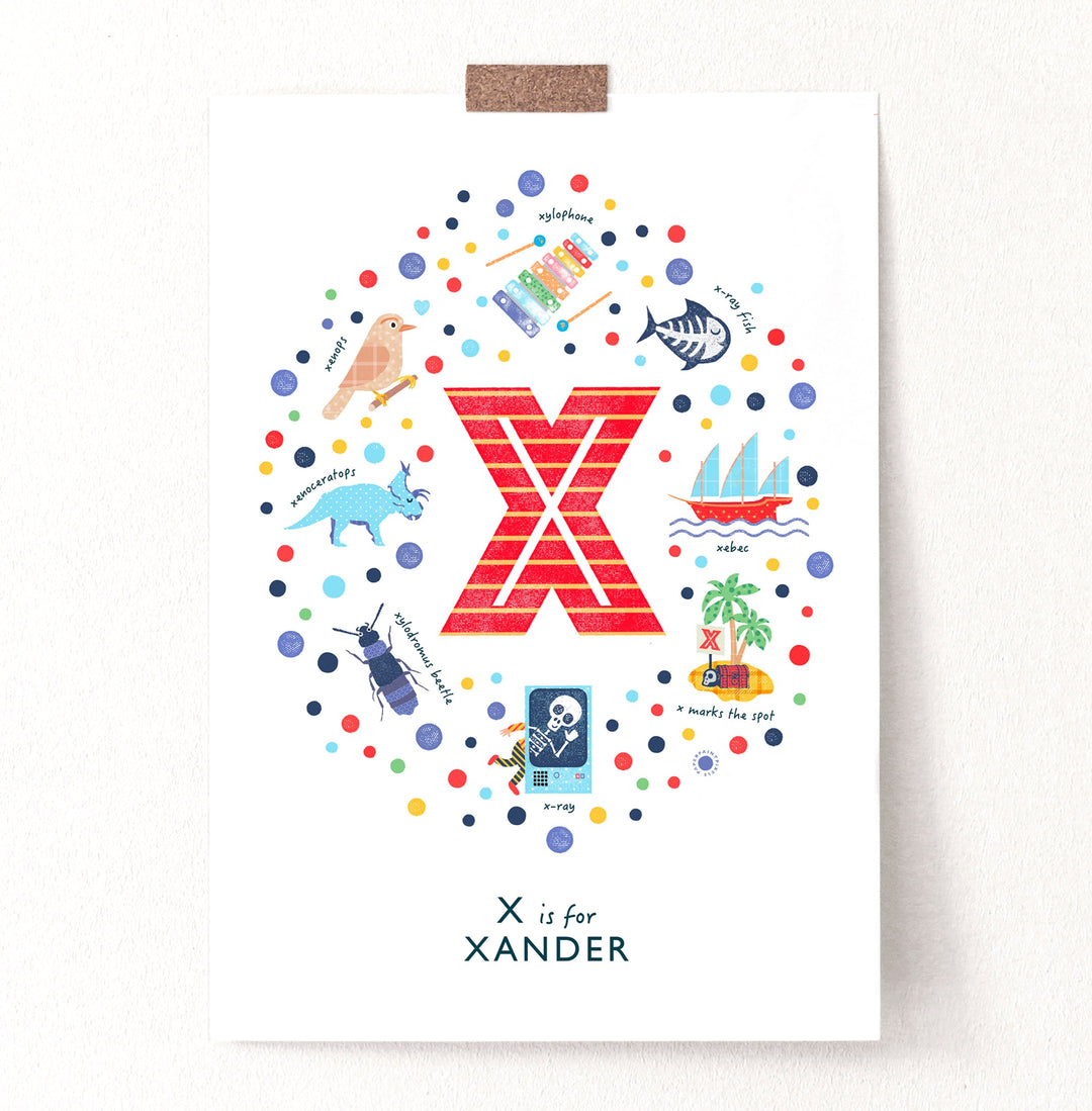 Boys Initial Letter X Print - PaperPaintPixels