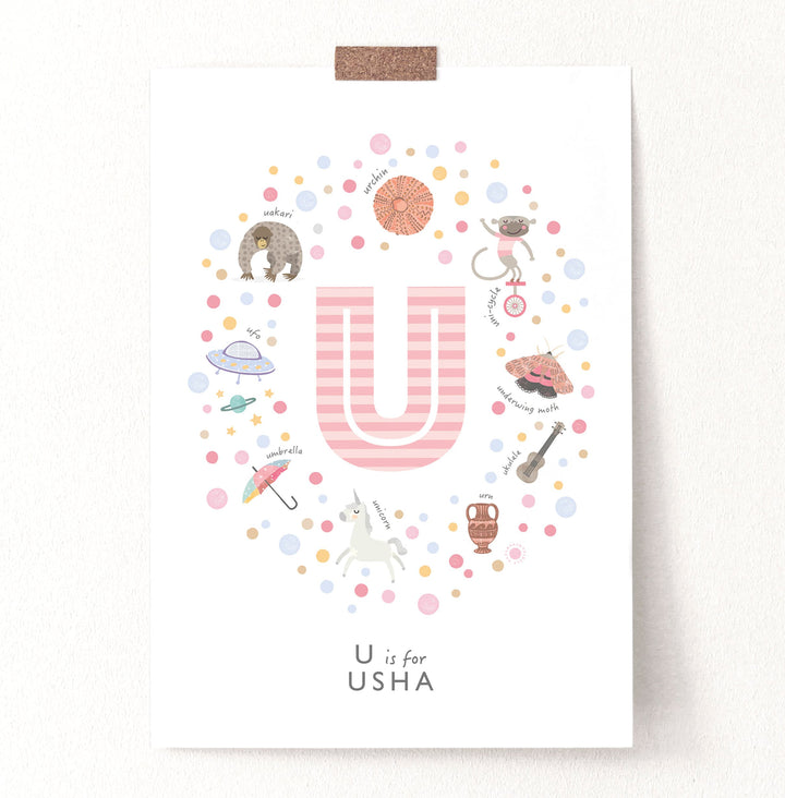 Girls Initial Letter U Print - PaperPaintPixels