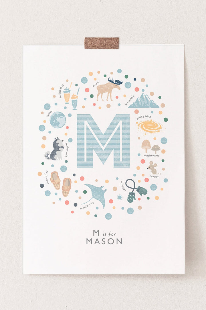 Boys Initial Letter M Print - PaperPaintPixels
