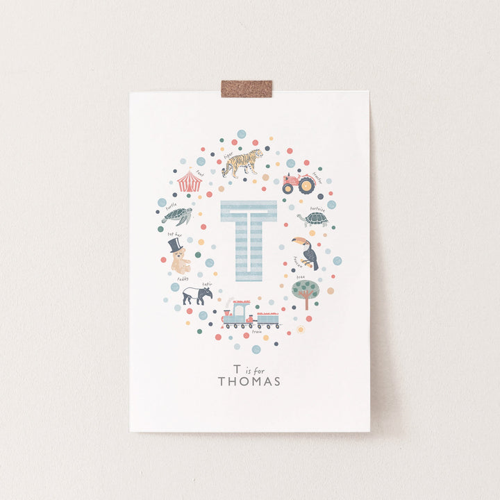Boys Initial Letter T Print - PaperPaintPixels