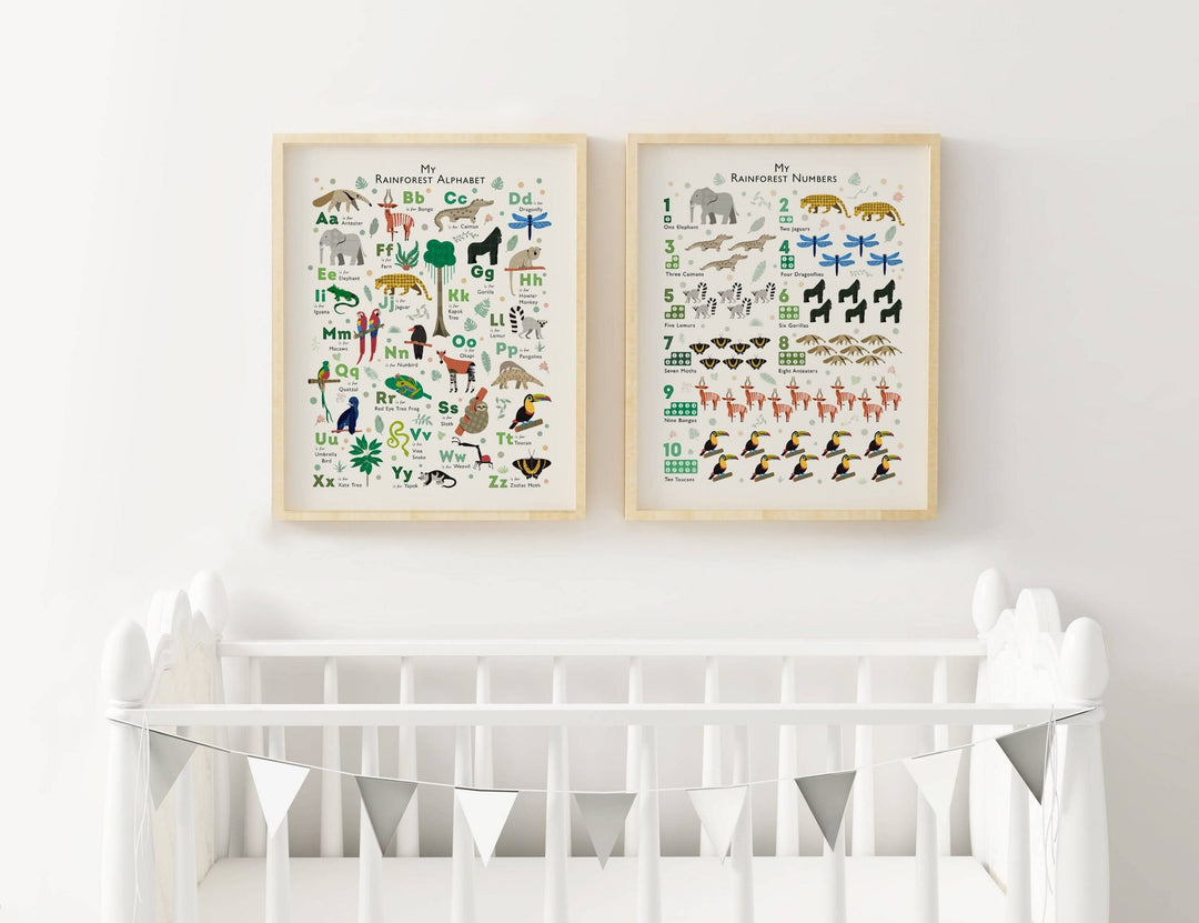 Jungle Animals Nursery Alphabet and Numbers Set - PaperPaintPixels